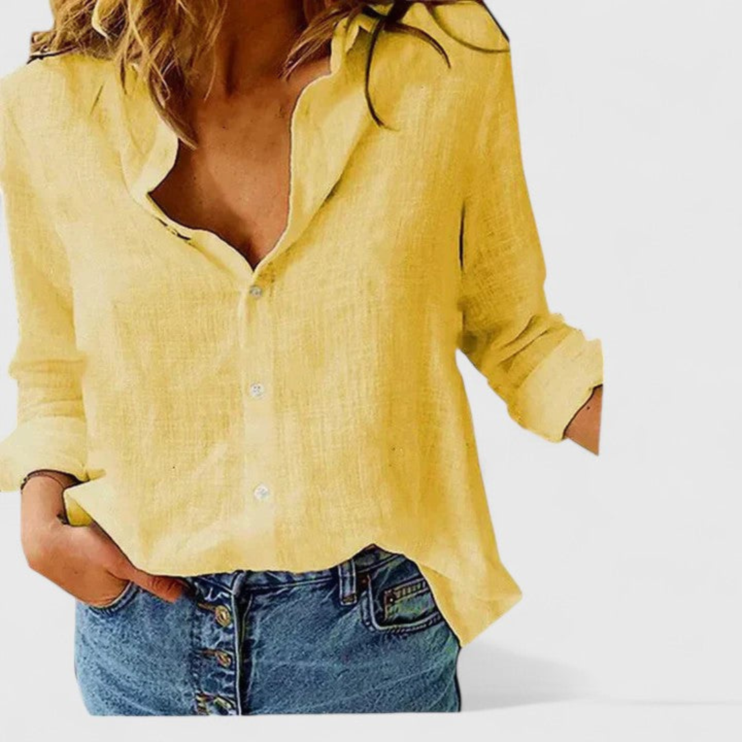 Elvira | Dame Casual V-Hals Bluse Med Knapper