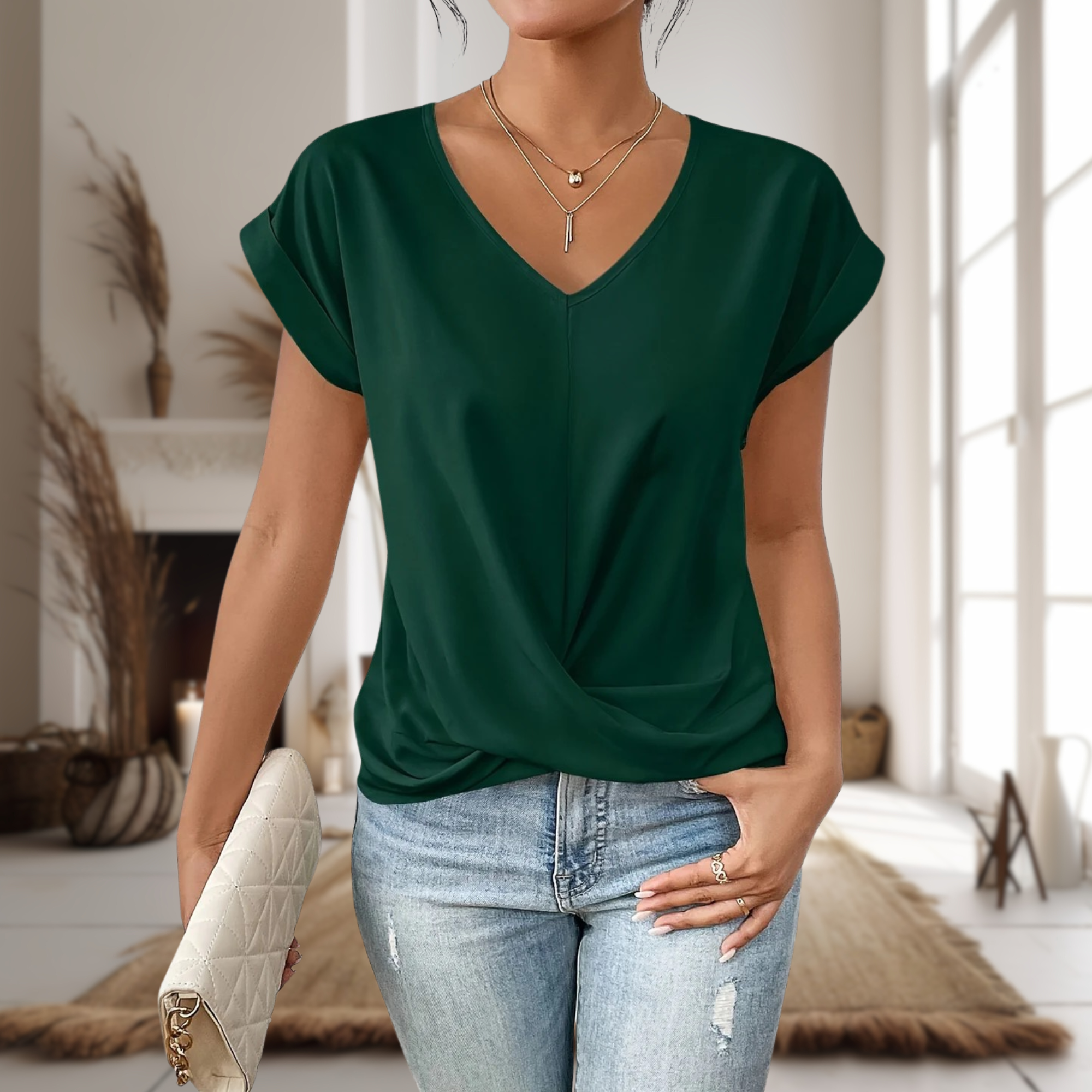Bolette | Dame Elegant V-Hals Twist Kant Bluse