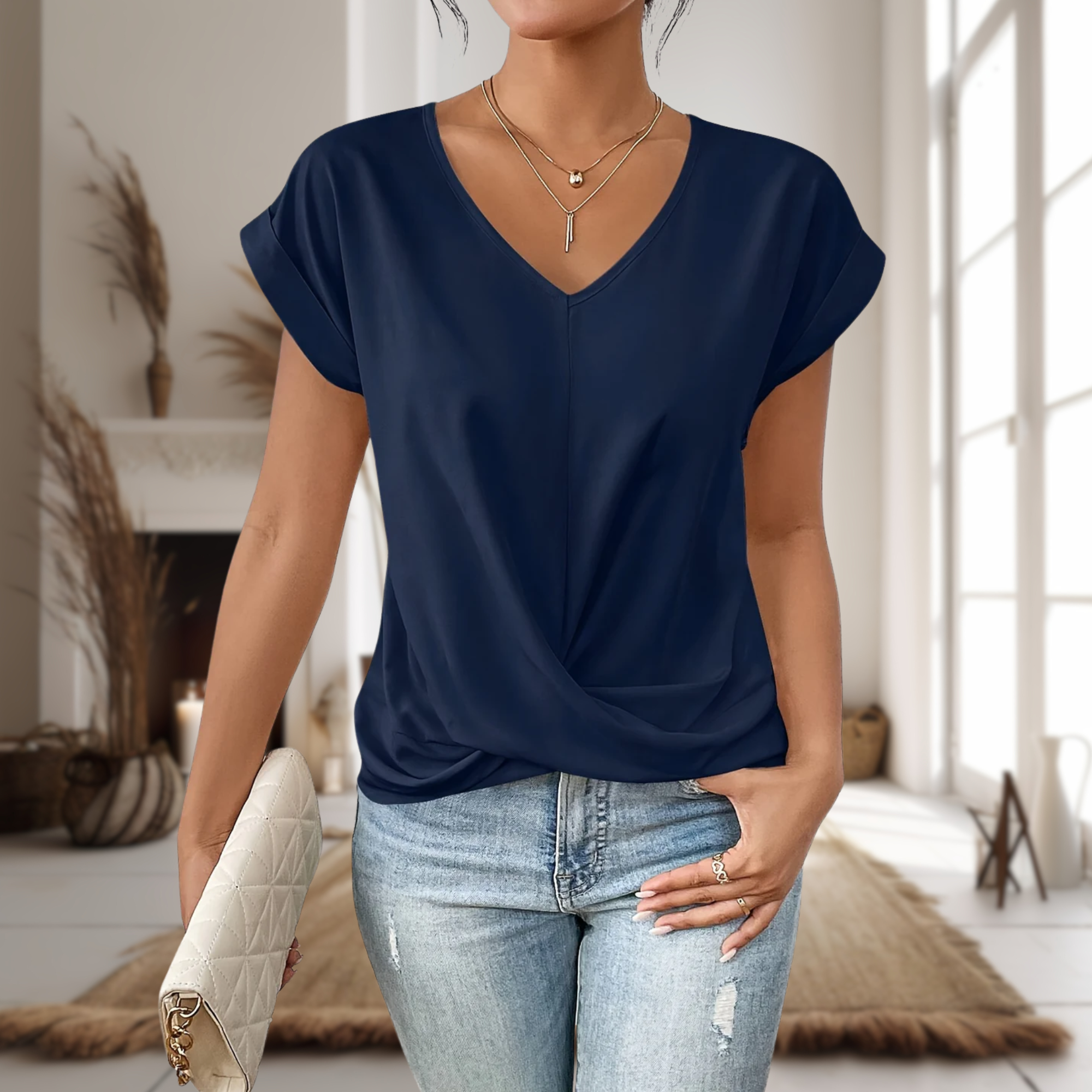 Bolette | Dame Elegant V-Hals Twist Kant Bluse