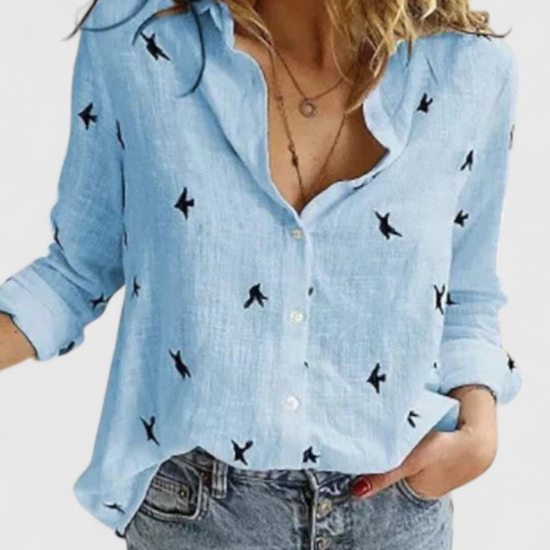 Elvira | Dame Casual V-Hals Bluse Med Knapper