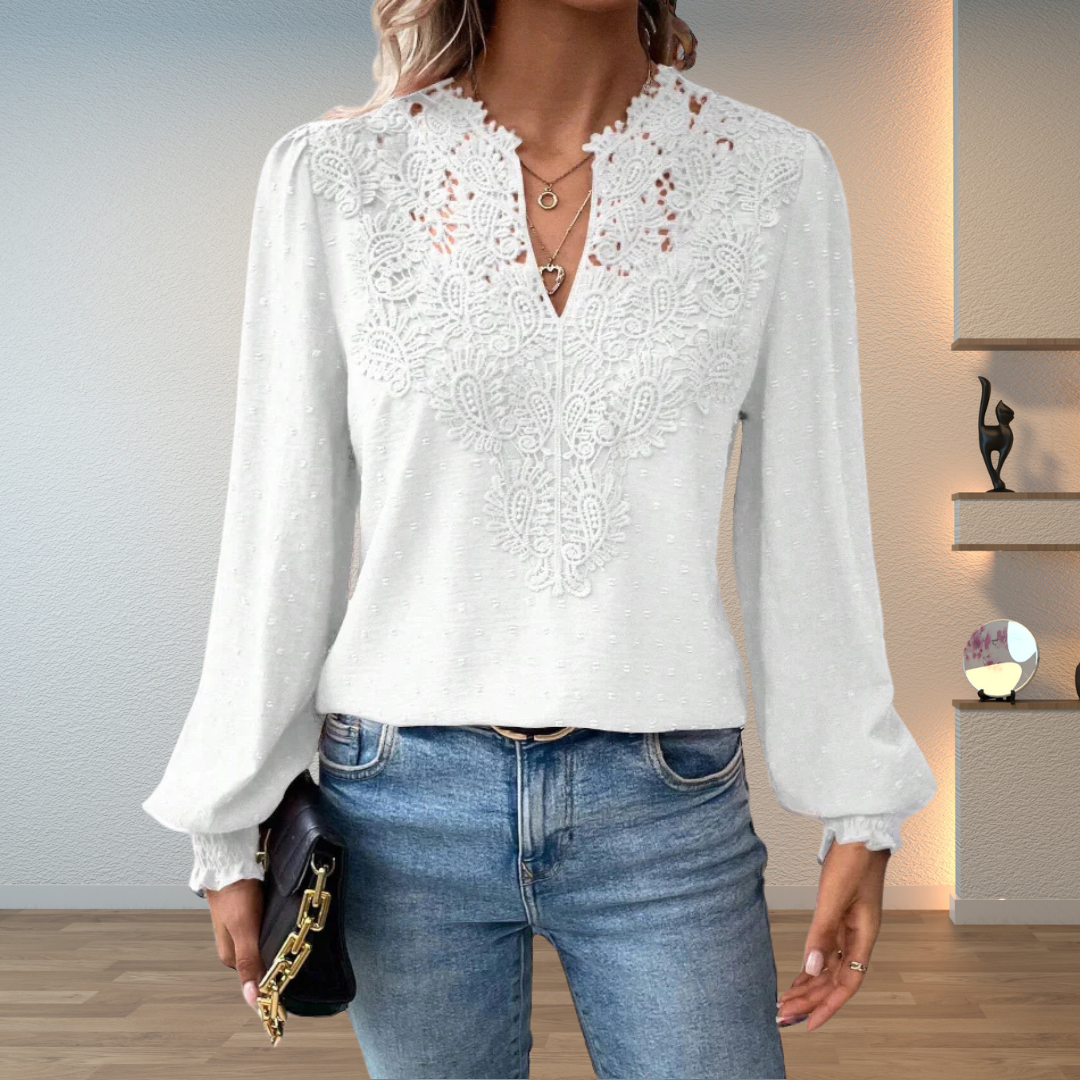 Josephine | Dame V Hals Langærmet Bluse Med Blomsterdetaljer