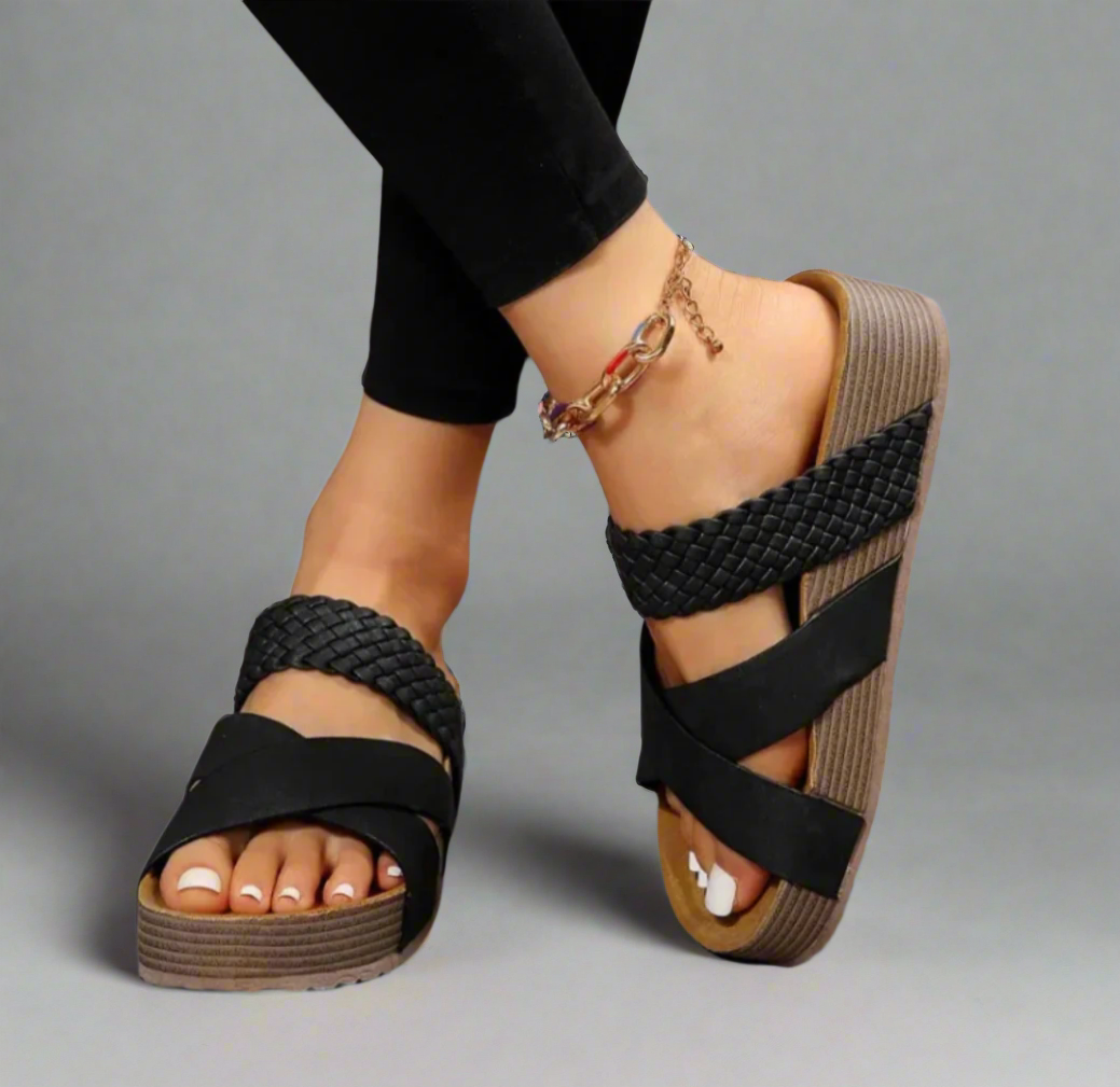 Stine | Dame Flettet Krydsrem Wedge Sandaler