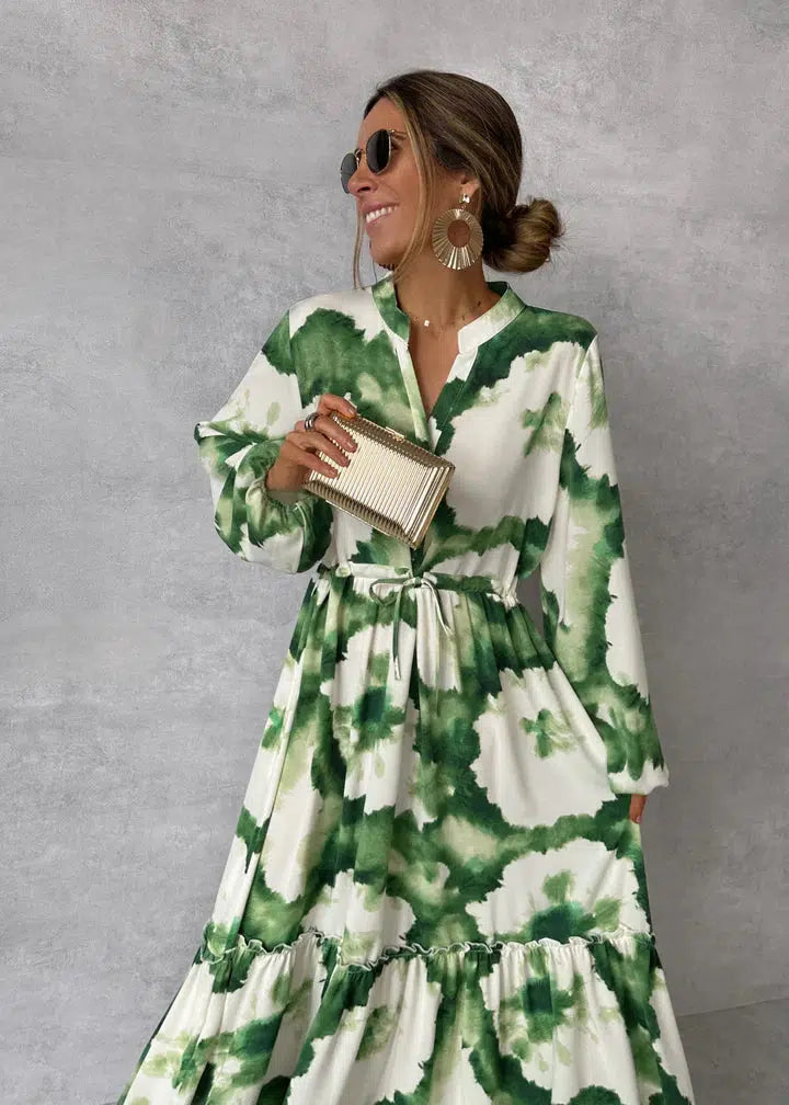 Nikoline | Elegant Og Stilfuld Lang Kjole Med Print