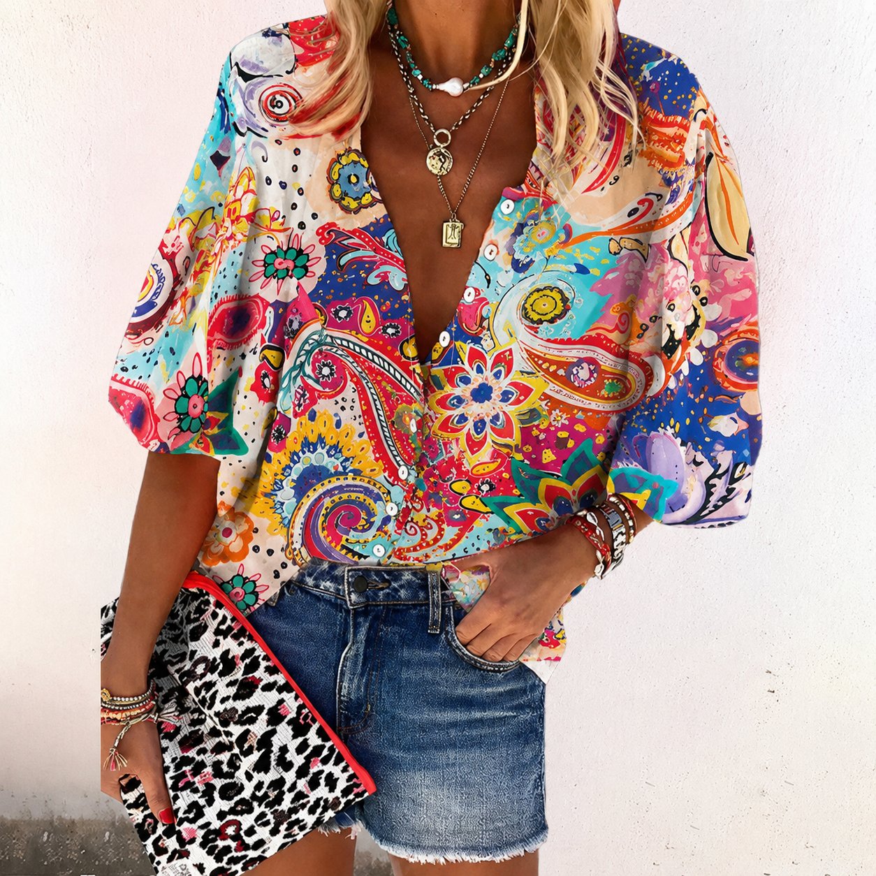 Emma | Boho Bluse V-Hals Langærmet Blomsterprint