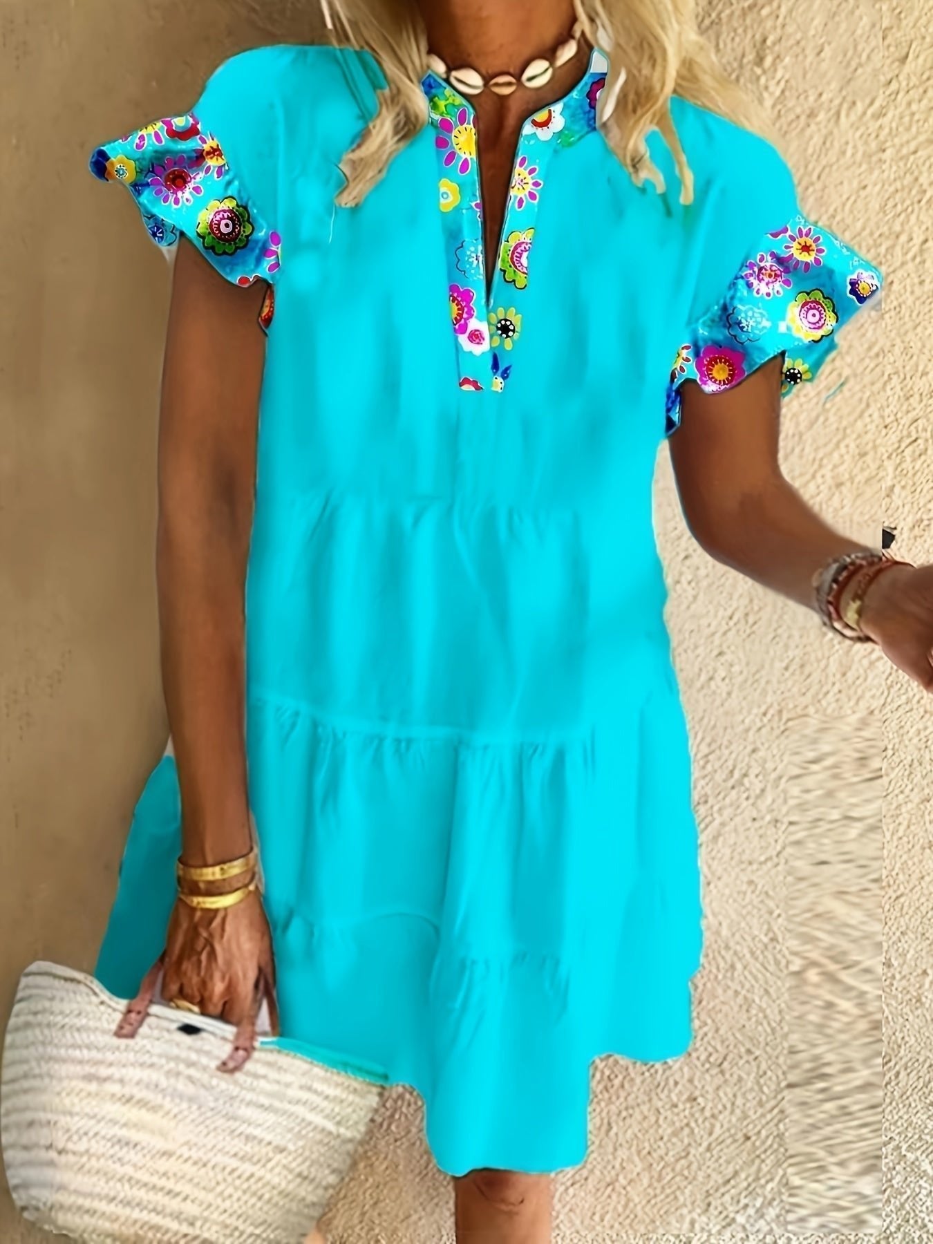 Agnes | Boho Kjole Blomstret Mønster Løstsiddende Flowy Cocktail