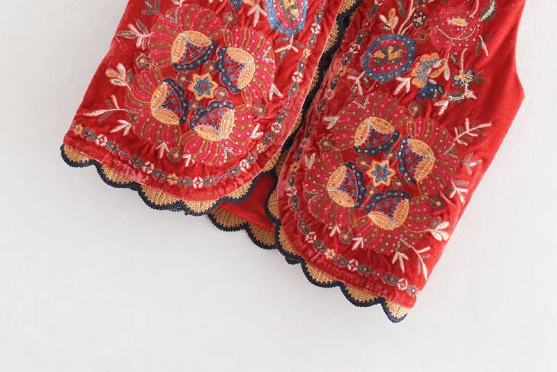Liv | Boho Vest Broderet Velour Blommende Waistcoat