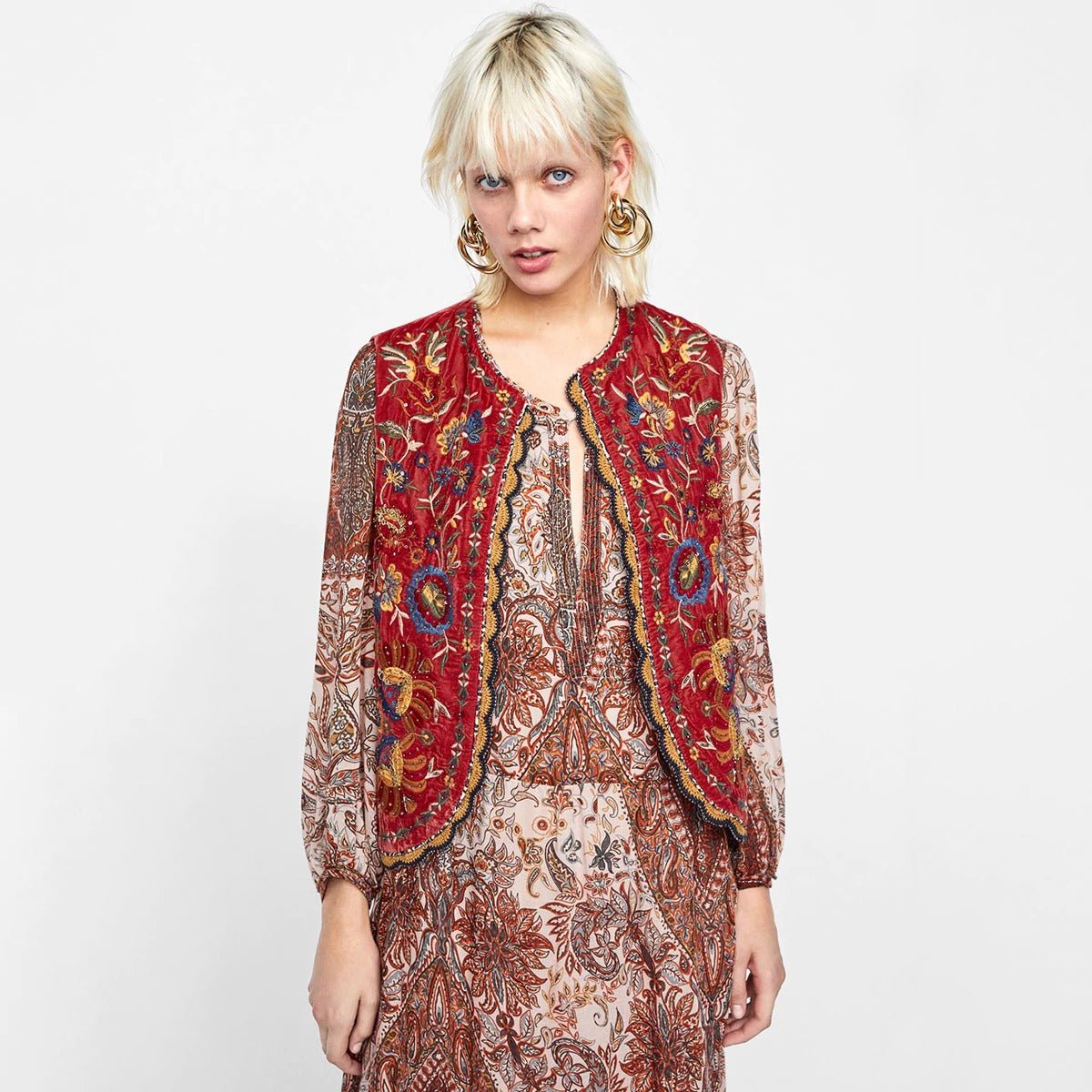 Liv | Boho Vest Broderet Velour Blommende Waistcoat