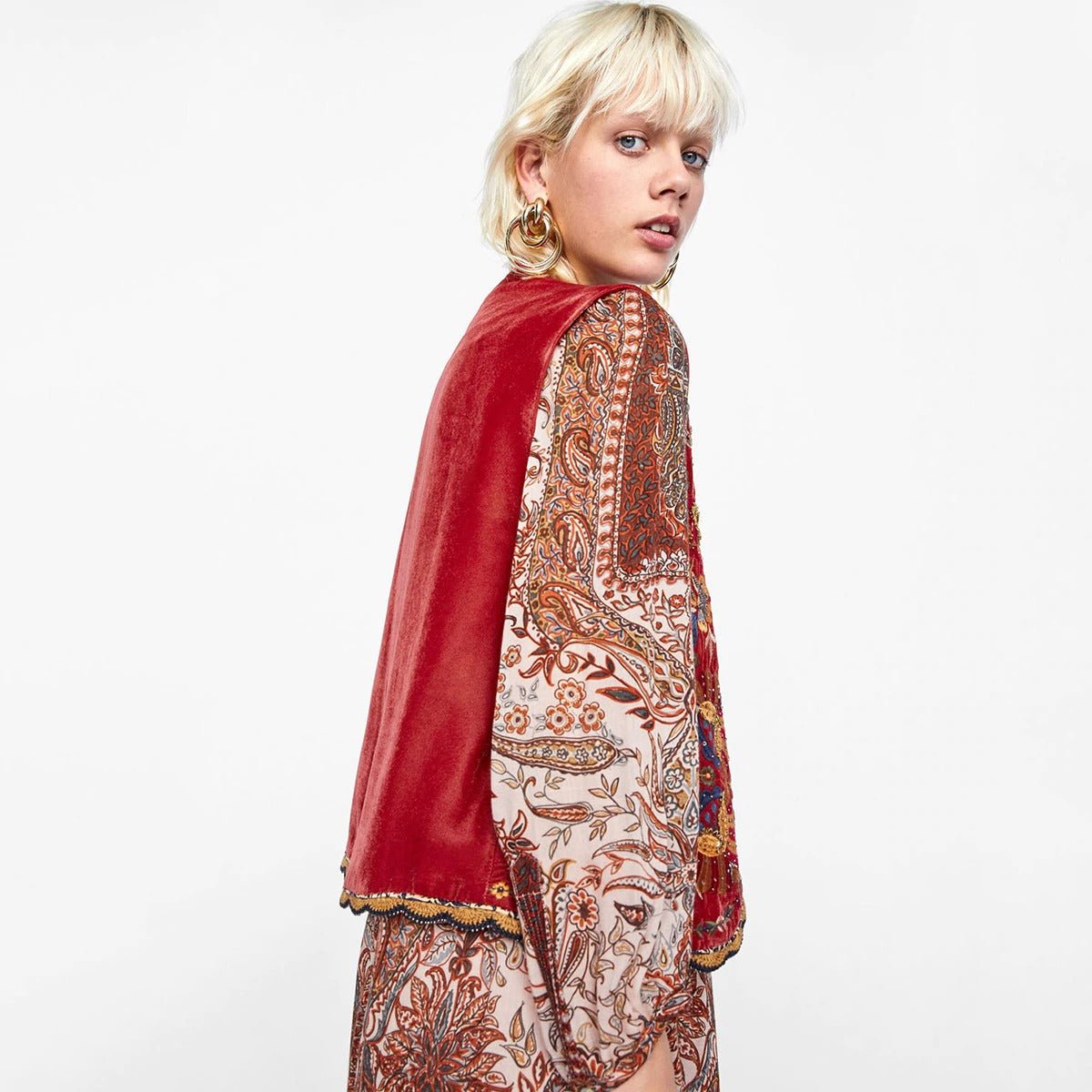 Liv | Boho Vest Broderet Velour Blommende Waistcoat