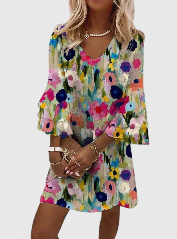 Mette | Kvinders Blomstret V Hals Mini Kjole