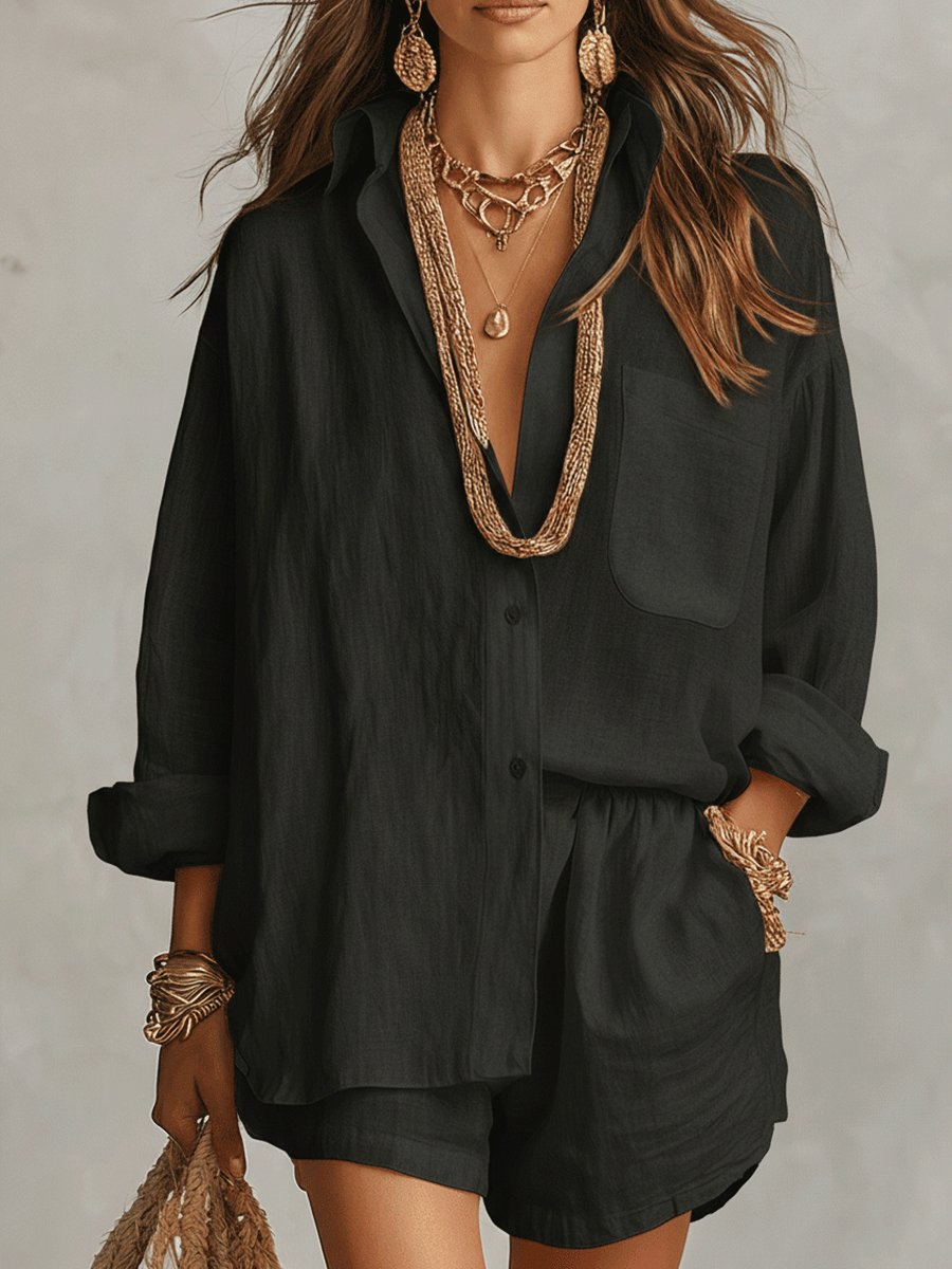 Ella | Dame Oversized Hørskjorte Shorts Sæt