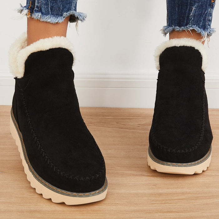 Beryl | Dame Slip On Ankel Platform Støvler Med Syningsdetaljer