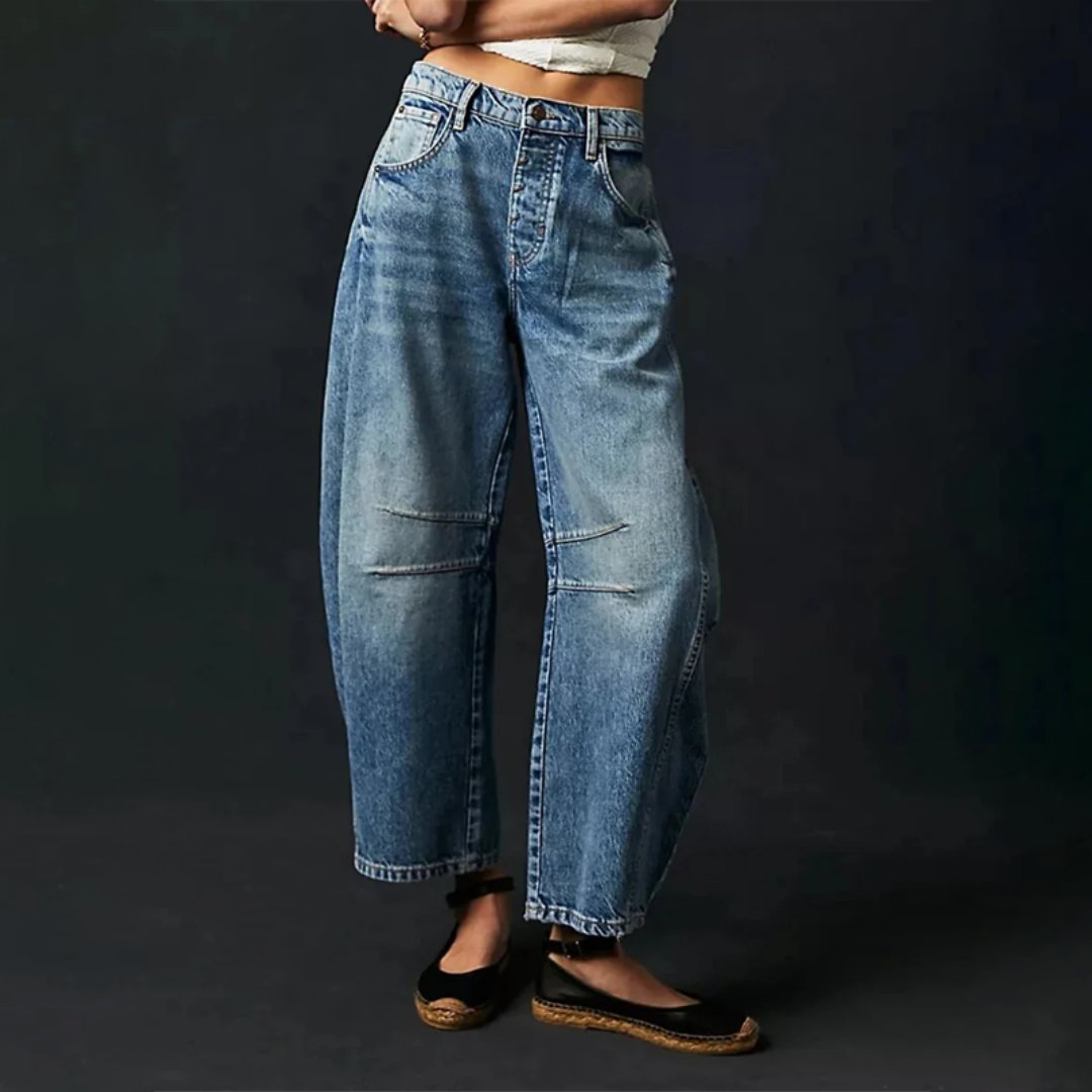 Olivia | Kvinders Cropped Barrel Leg Denim Jeans Mid-Rise