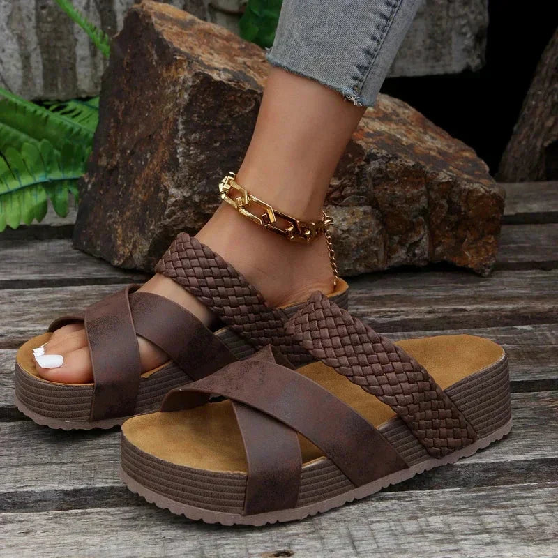 Stine | Dame Flettet Krydsrem Wedge Sandaler