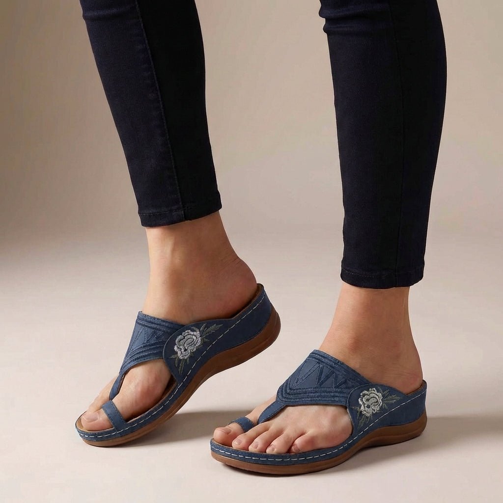 Mathilde | Ortopædiske Kile Sandaler Blomster Broderi Wedge Sommer