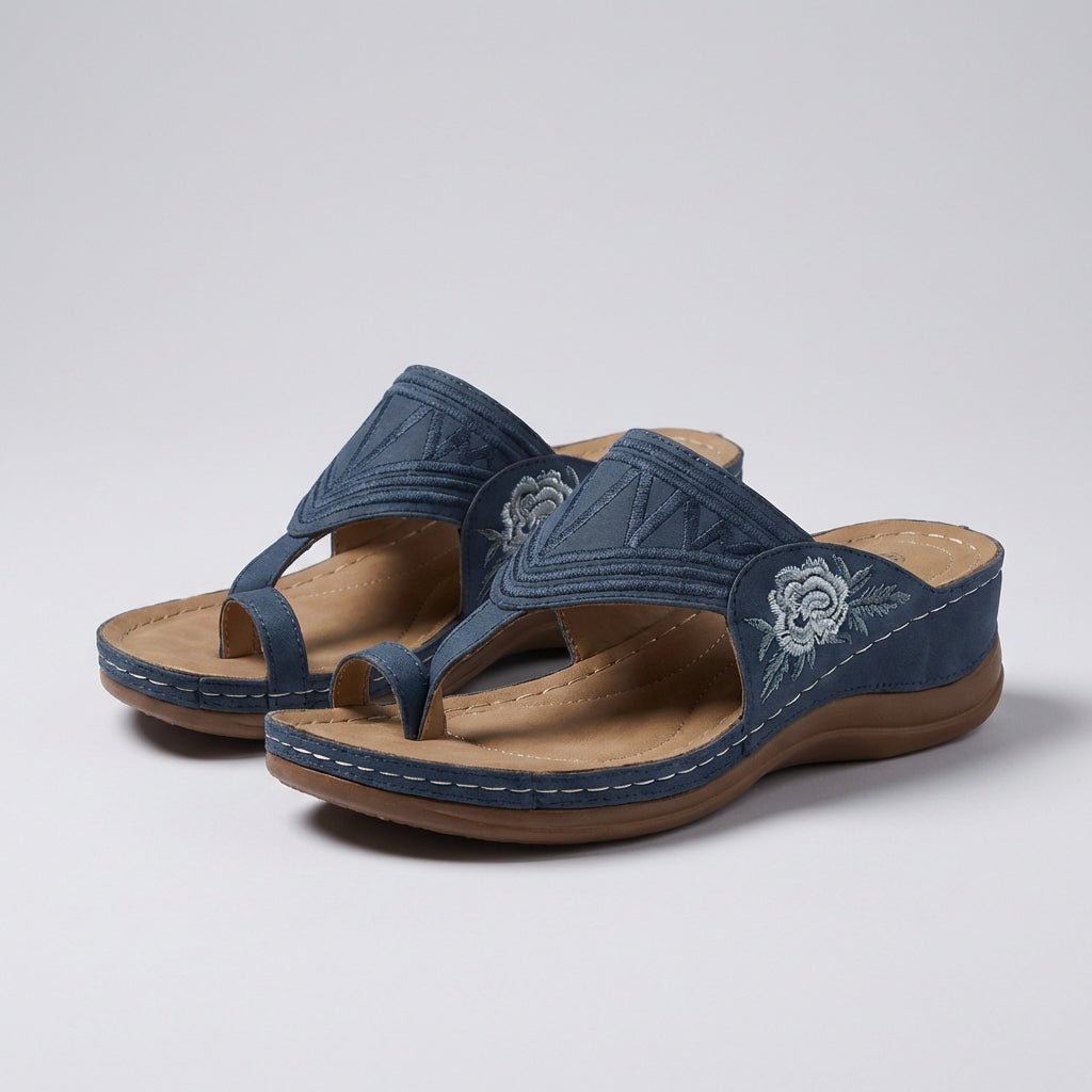 Mathilde | Ortopædiske Kile Sandaler Blomster Broderi Wedge Sommer