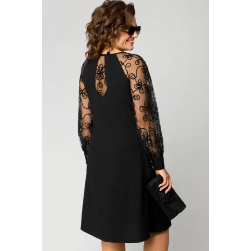 Sofia | Plus Size Blondekjole Sort Transparent Ærmer Elegant