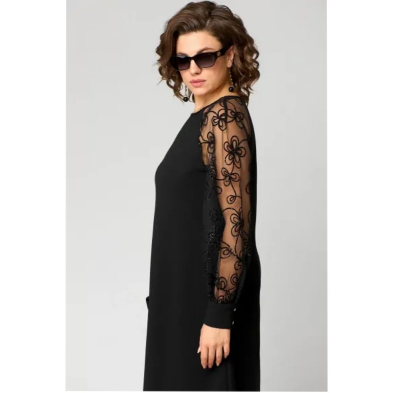 Sofia | Plus Size Blondekjole Sort Transparent Ærmer Elegant