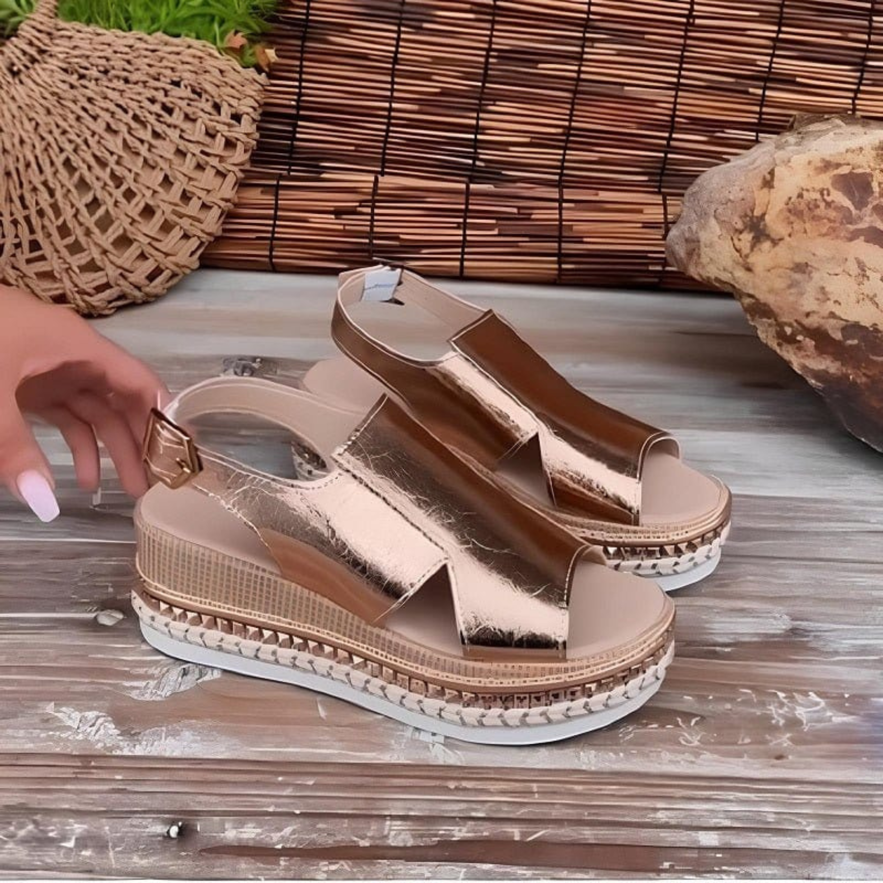 Karla | Dame Metallisk Plateau Komfort Sandaler