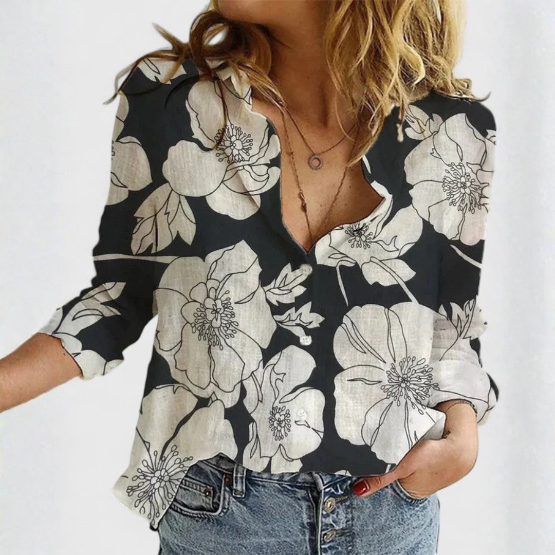 Elvira | Dame Casual V-Hals Bluse Med Knapper