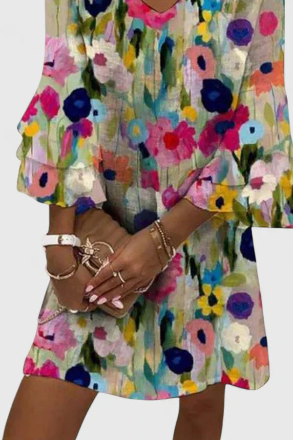 Mette | Kvinders Blomstret V Hals Mini Kjole