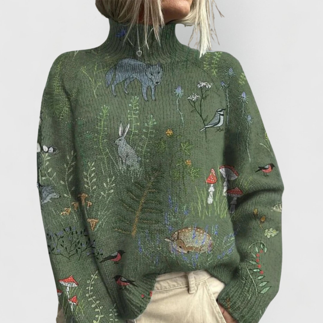 Charline | Dame Natur Print Striktrøje
