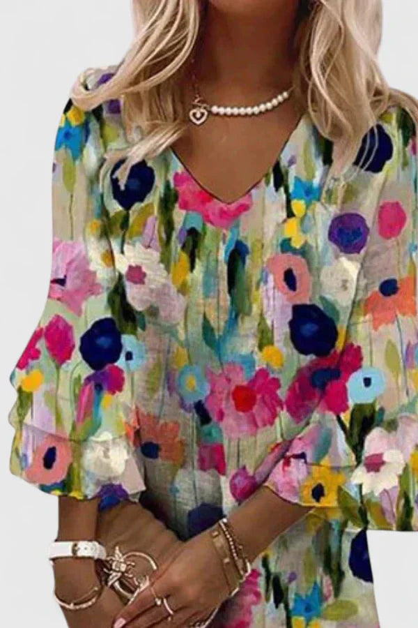 Mette | Kvinders Blomstret V Hals Mini Kjole
