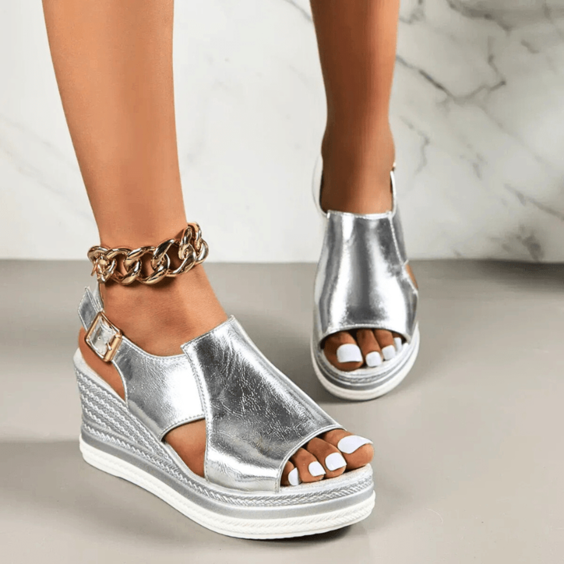 Karla | Dame Metallisk Plateau Komfort Sandaler