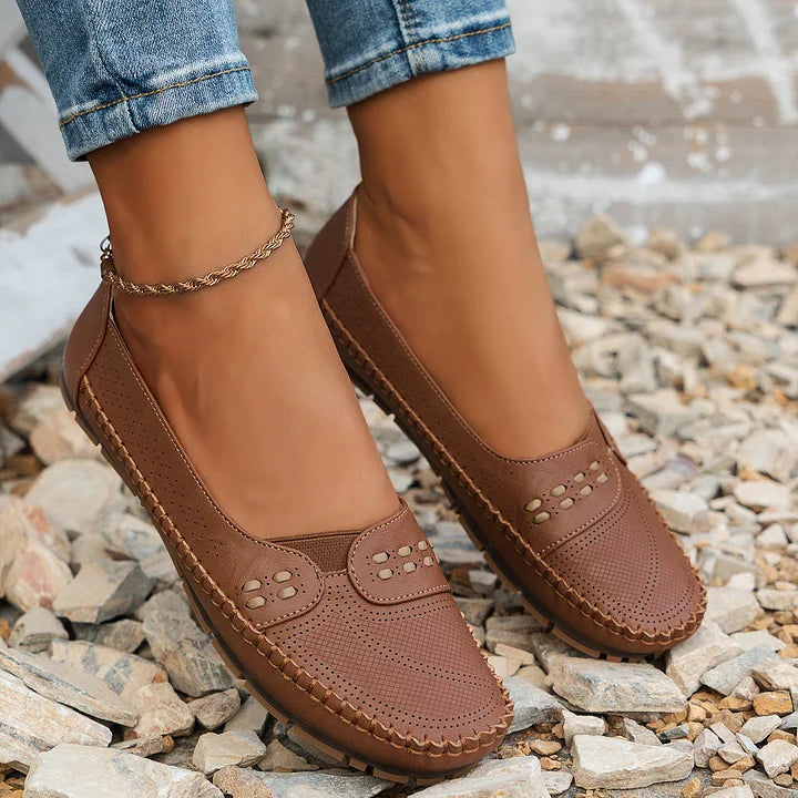 Benedikte | Dame Perforerede Komfort Slip On Loafers