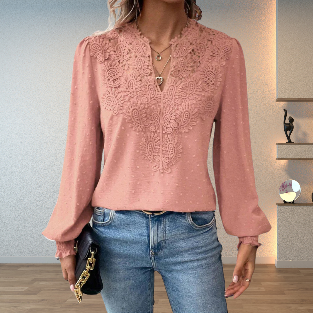 Josephine | Dame V Hals Langærmet Bluse Med Blomsterdetaljer