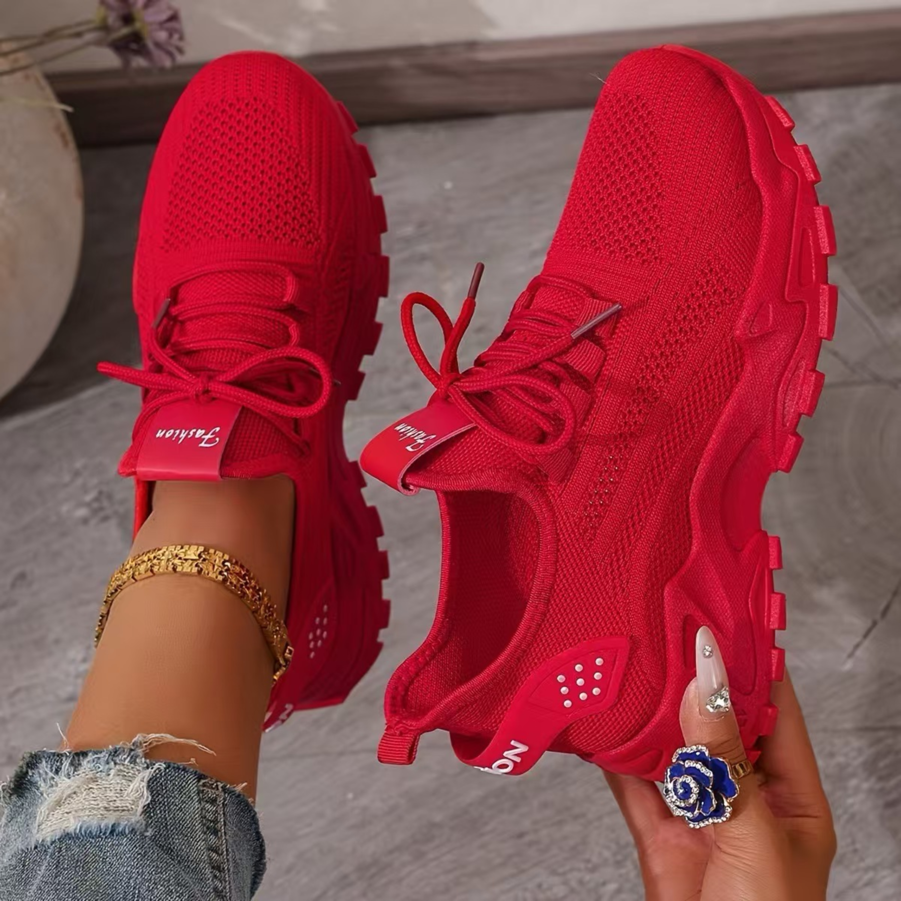 Charlotte | Dame Chunky Strik Løbe Sneakers
