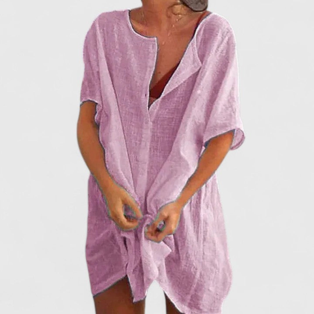 Yvonne | Dame Løs Knappelukning Strand Cover Up Kjole
