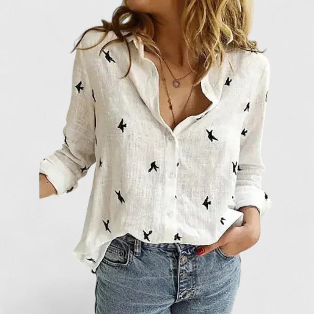 Elvira | Dame Casual V-Hals Bluse Med Knapper