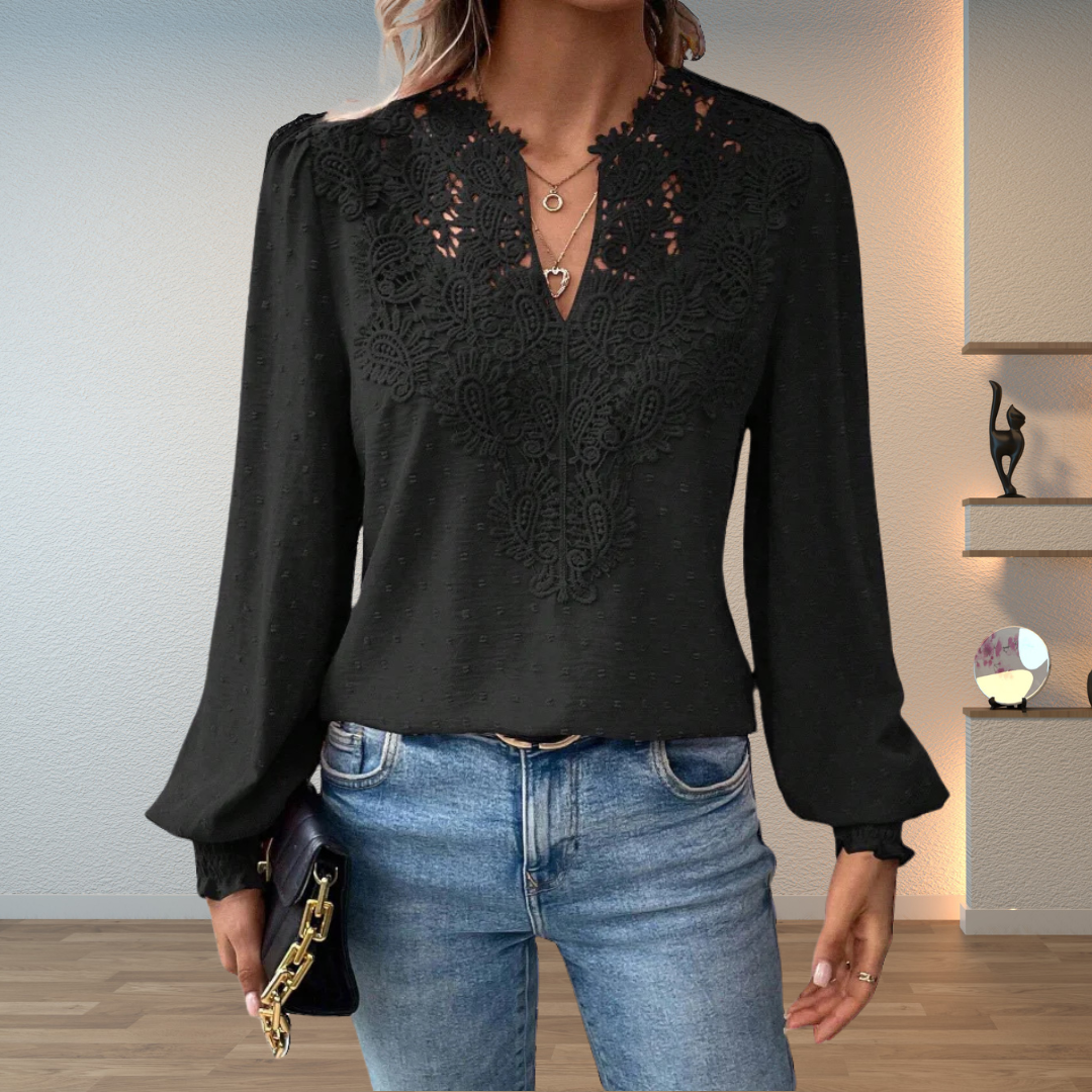 Josephine | Dame V Hals Langærmet Bluse Med Blomsterdetaljer