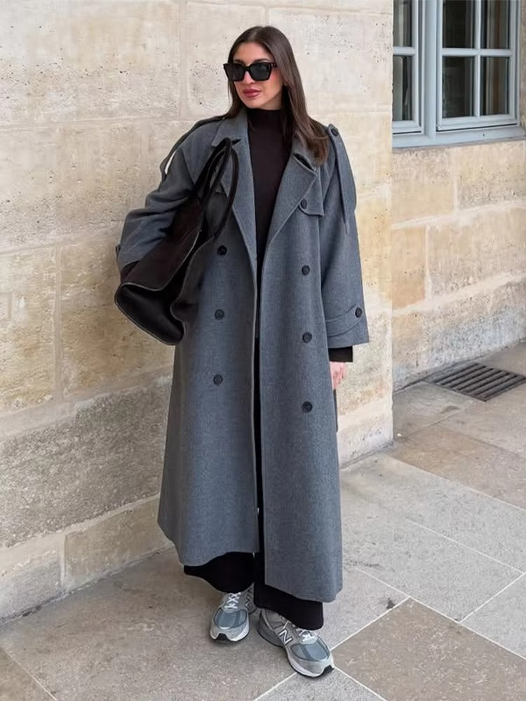 Birthe | Dame Lang Vinter Trench Frakke i Uld