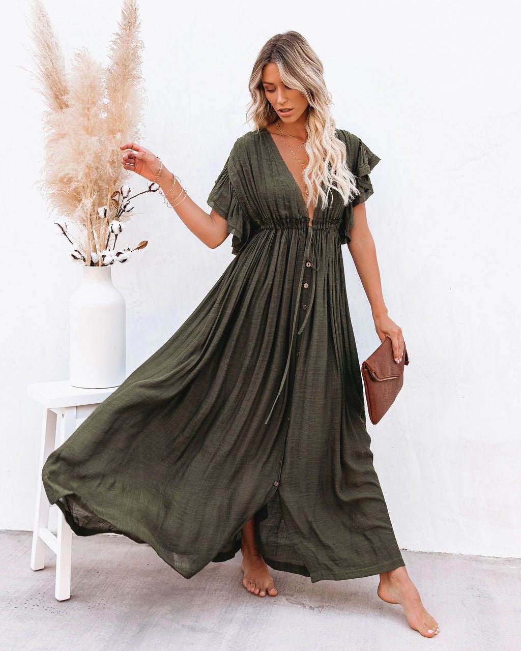 Clara | Boho Maxi Kjole V-udskæring Wrap Style Sommer