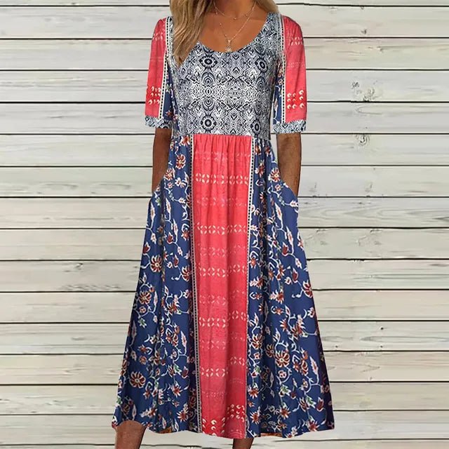 Emma | Boho Maxikjole Rund Hals Blomsterprint Sommerkjole