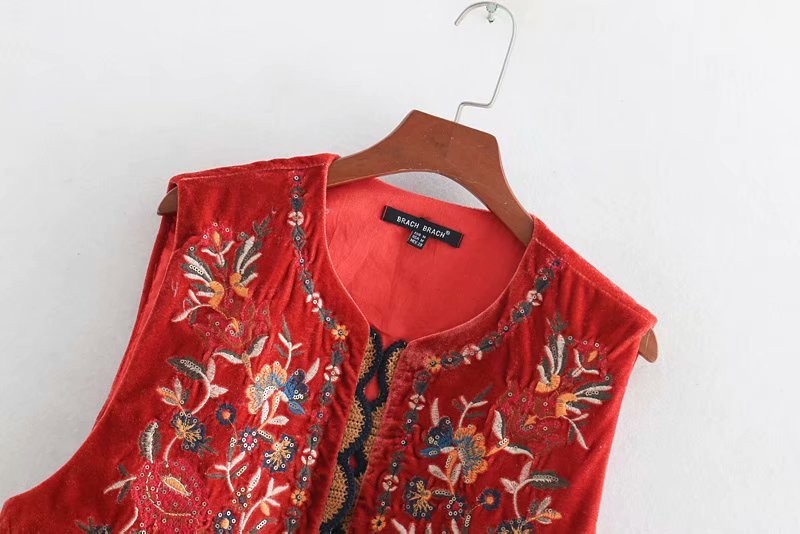 Liv | Boho Vest Broderet Velour Blommende Waistcoat