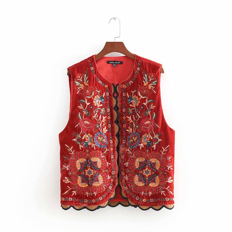 Liv | Boho Vest Broderet Velour Blommende Waistcoat