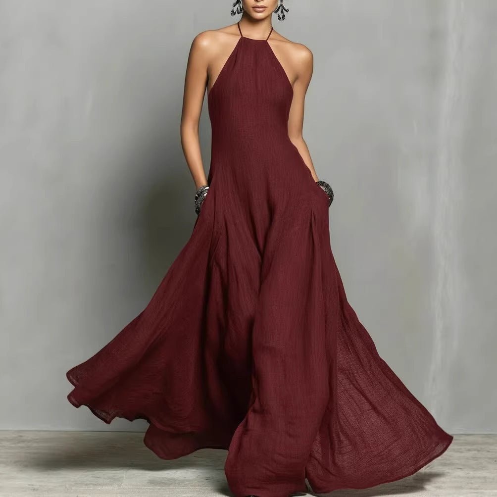 Clara | Dame Halterneck Linned Maxi Kjole