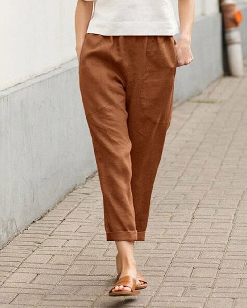 Laura | Dame Hør Bomulds Harem Bukser Afslappet Tapered
