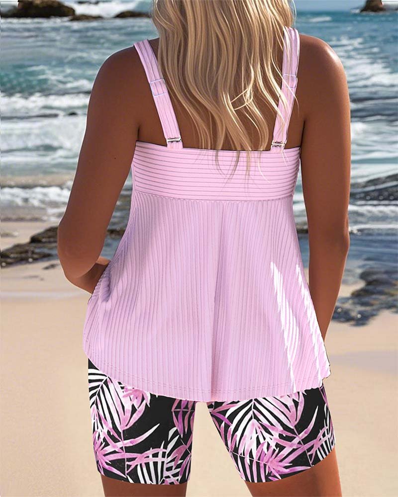 Mathilde | Dame Mavekontrol Tankini Sæt Ribbstrikket