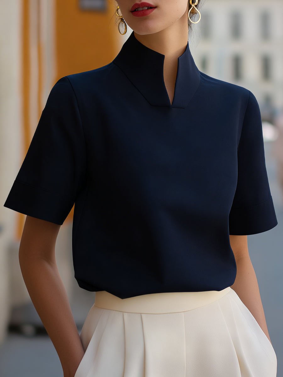 Karla | Dame Stand-up Krave Kortærmet Struktureret Bluse