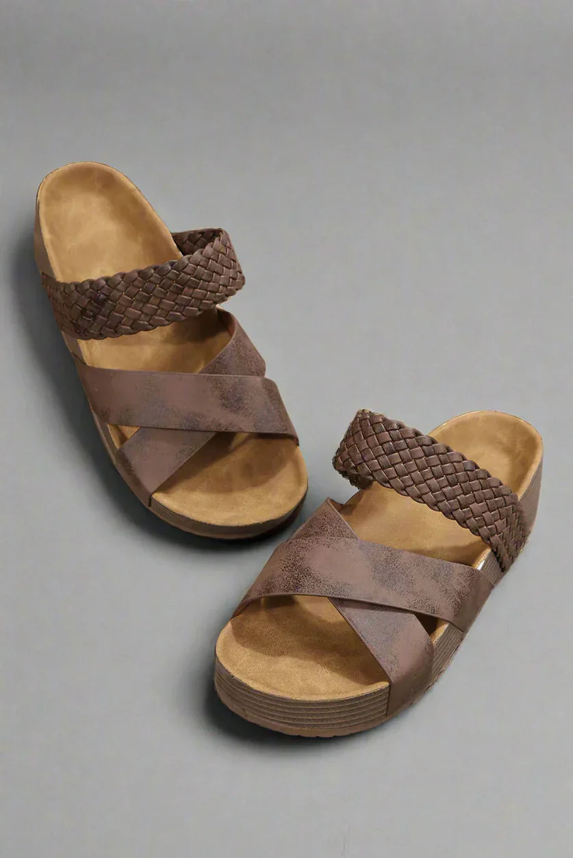 Stine | Dame Flettet Krydsrem Wedge Sandaler