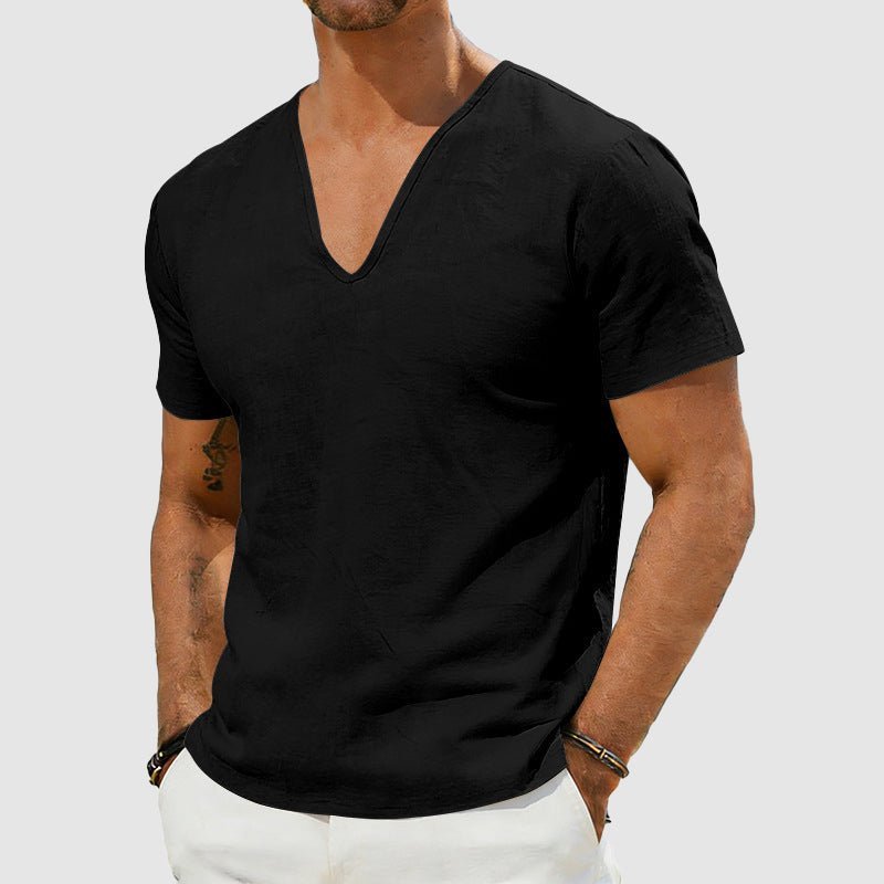 Emil | Herre Linned V-hals T-shirt Korte Ærmer Afslappet
