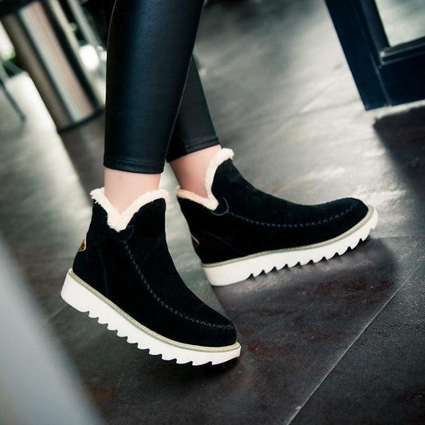 Beryl | Dame Slip On Ankel Platform Støvler Med Syningsdetaljer