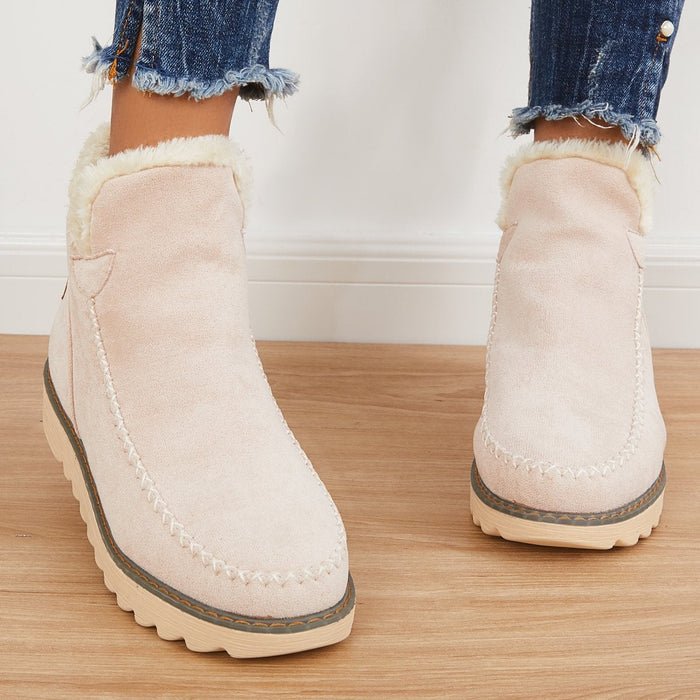 Beryl | Dame Slip On Ankel Platform Støvler Med Syningsdetaljer
