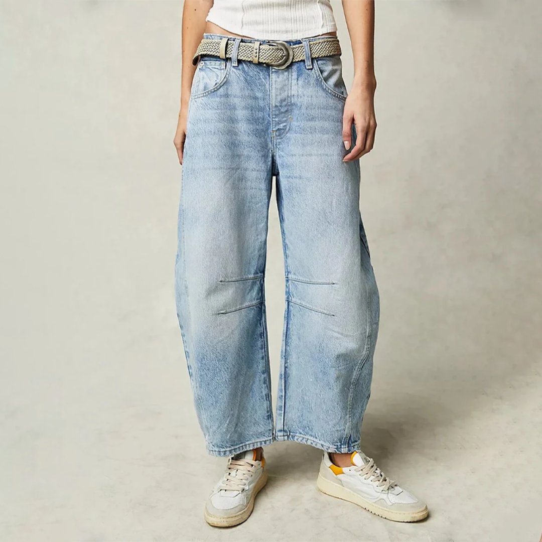 Olivia | Kvinders Cropped Barrel Leg Denim Jeans Mid-Rise