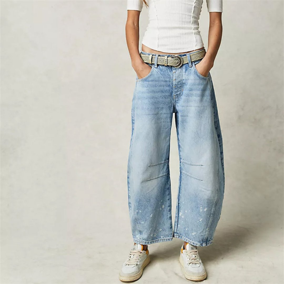 Olivia | Kvinders Cropped Barrel Leg Denim Jeans Mid-Rise