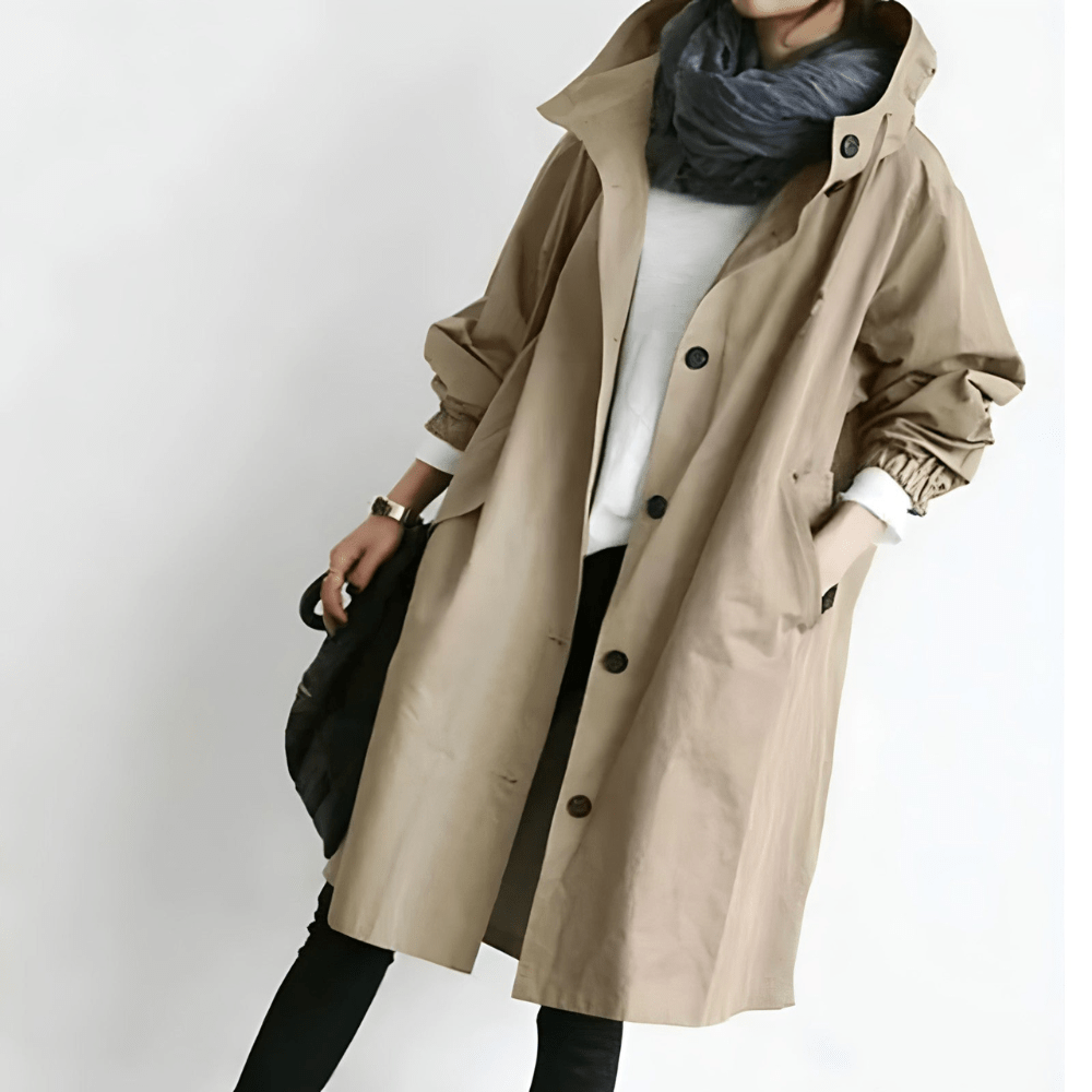 Dagmara | Oversized Hættet Frakke med Knapper