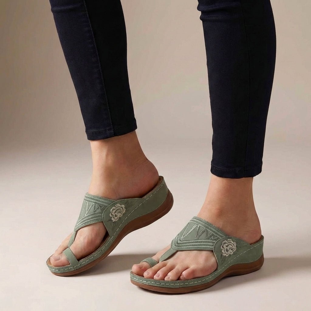 Mathilde | Ortopædiske Kile Sandaler Blomster Broderi Wedge Sommer